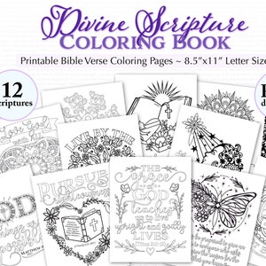 Divine Scripture Coloring Book 12 Bible Verse Coloring Pages for Adults Printable 8.5x11 image 1