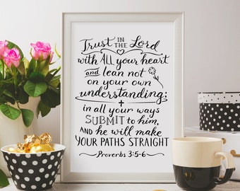 Christian Wall Art ~ Trust in the Lord ~ Proverbs 3:5-6 ~ Hand-Lettered Design