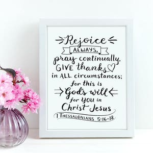 Scripture Wall Art Rejoice Always Pray 1 Thessalonians 5:16-18 Hand-Lettered Design image 1