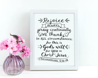 Scripture Wall Art ~ Rejoice Always Pray ~ 1 Thessalonians 5:16-18 ~ Hand-Lettered Design