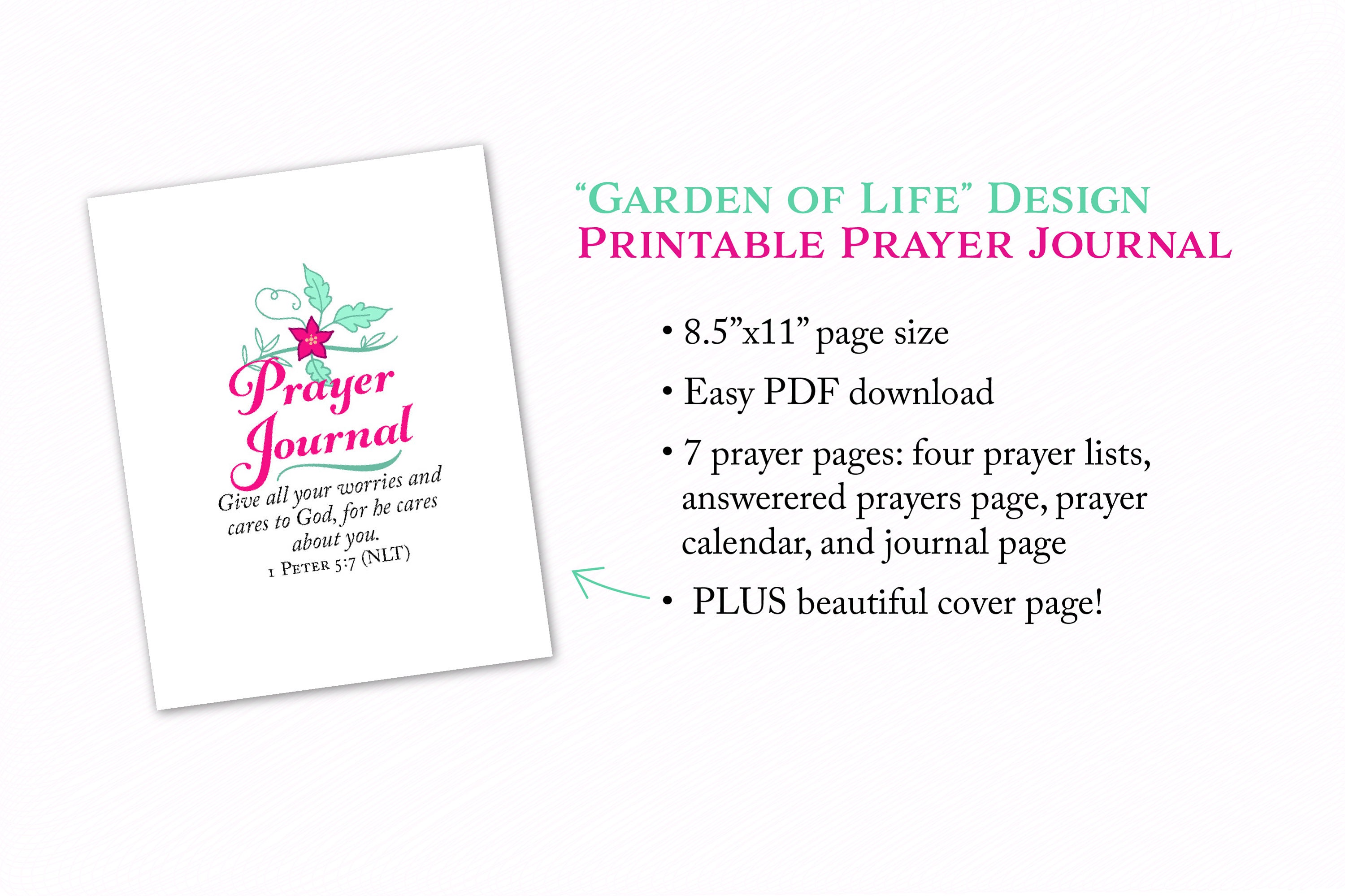 Prayer Journal Printables Prayer Journal Kit for Women Garden of Life  Floral Design 
