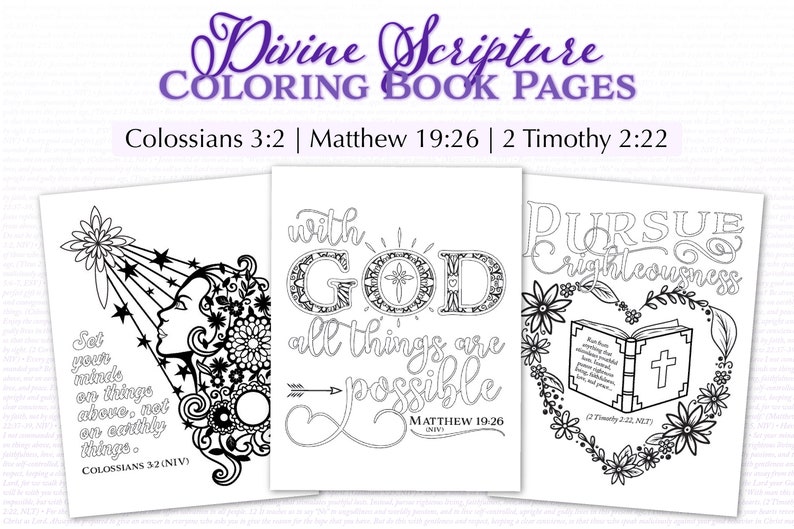 Divine Scripture Coloring Book 12 Bible Verse Coloring Pages for Adults Printable 8.5x11 image 4