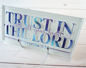 Trust in the Lord ~ Decorative Bible Verse Sign ~ Glass Subway Tile ~ Proverbs 3:5