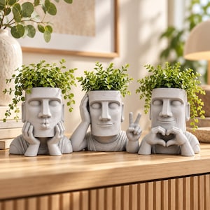 Moai Succulent Planter | Easter Island Head Planter | 3D Printed Mini Plant Pot | Desk Decor | Aquarium Decoration | Gift for Plant Lovers