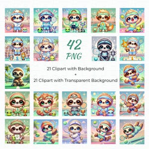 Clipart de Menino Preguiça Kawaii Jogando Tênis – Pacote com 42 PNG | Transparente e Fundo | Arte Digital para Caneca e Camiseta