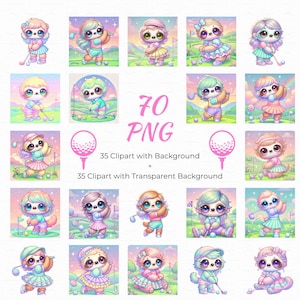 Cute Girl Sloth Golf PNG - 70 Kawaii Clipart Dateien - Transparent und Hintergrund Bundle für Sublimation, DIY Handwerk und Wandkunst