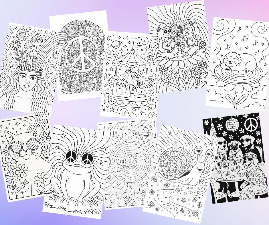 Psychedelic Coloring Book: 70s Retro Trippy Art (digital Download, PDF ...