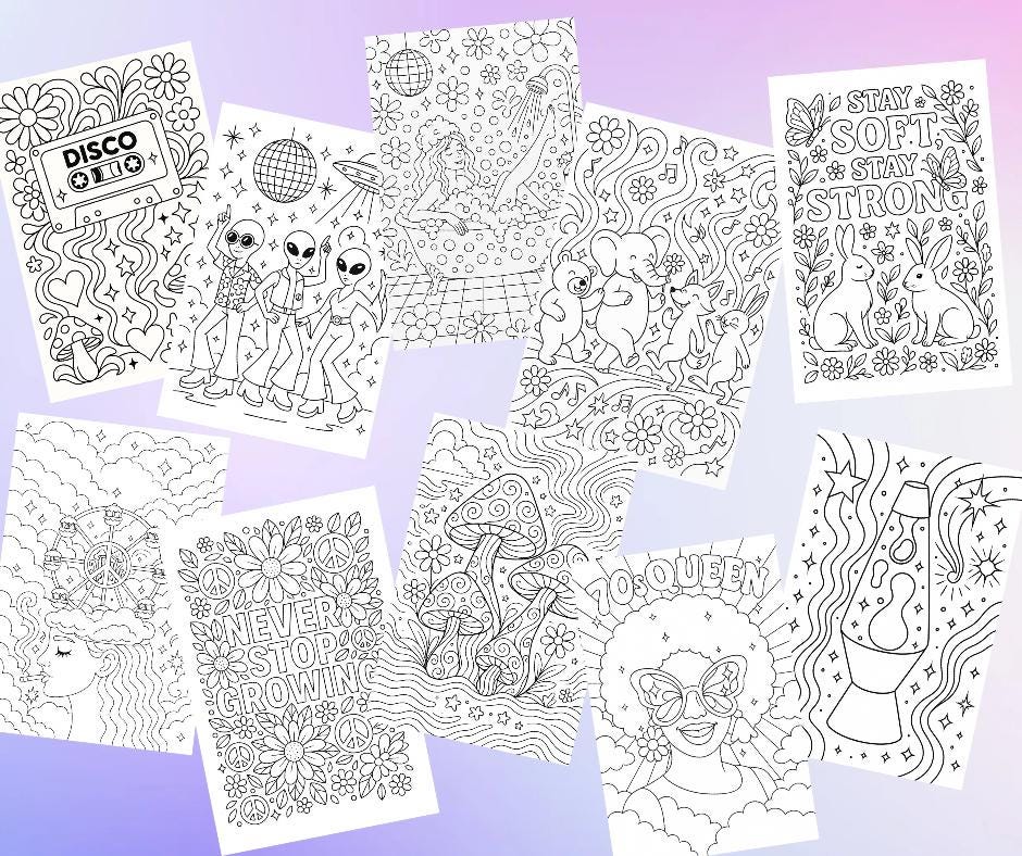 Psychedelic Coloring Book: 70s Retro Trippy Art (digital Download, PDF ...