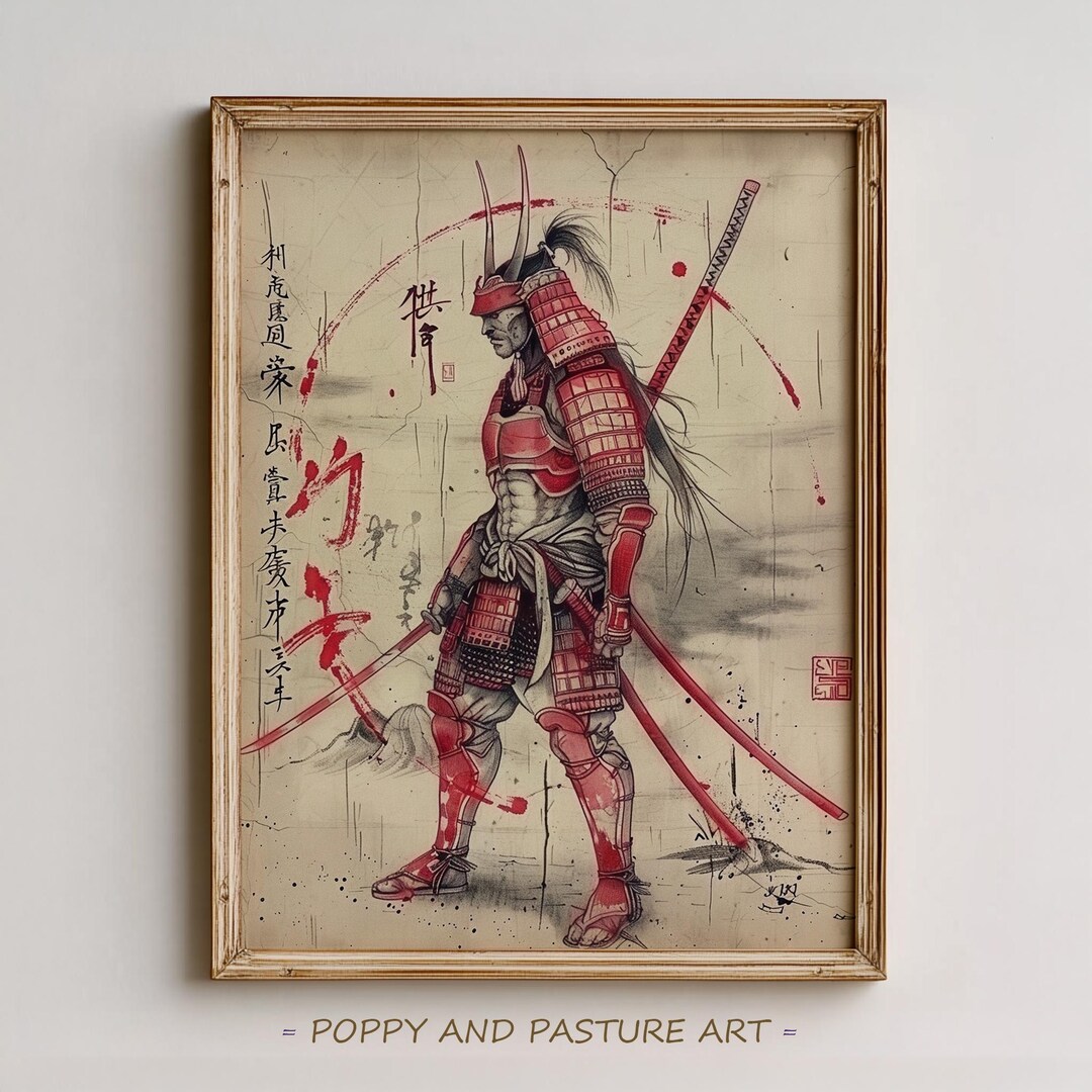 Ukiyo-e Samurai Warrior Art Print – Vintage Japanese Scene (digital ...