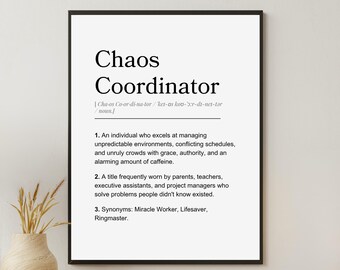 Definitie chaoscoördinator - woordenboekposter - typografie print afdrukbare muurkunst
