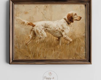 English Setter Hunting Dog Wall Art, Vintage Countryside Pointer Portrait, Rustic Farmhouse Decor, Printable Sporting Dog Painting 454