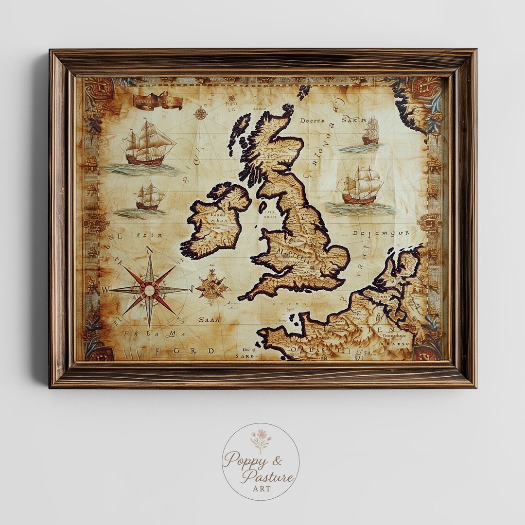 Vintage Antique Map of the British Isles - Nautical Printable Wall Art ...