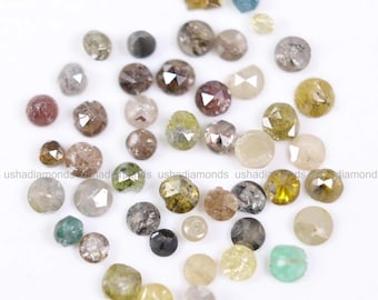 Gemengde kleur natuurlijke ronde roosgeslepen diamanten, rustieke ruwe geelgroen bruin grijze stenen, unieke mooie kleur diamanten kavel voor verlovingsring