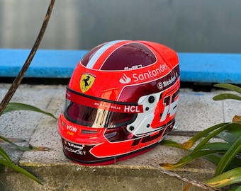 Replica helmet of Charles Leclerc #16 Ferrari 2024 F1 with decorative HANS device – Life-size – Gift for Formula 1 fans