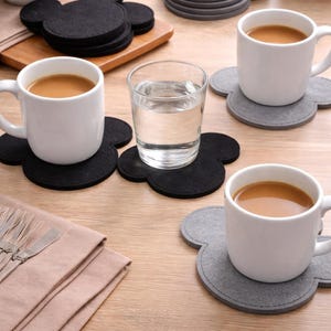 Mickey Mouse Felt Coasters Set | Black & Grey Drink Coasters | Handmade Table Decor | Coffee Mug Coaster | Gift Idea