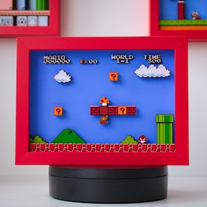 Super Mario Bros NES Shadow Box | Classic 3D Retro Game Art | Mario Wall Display | Handmade Geeky Gift | Vintage Nintendo Decor