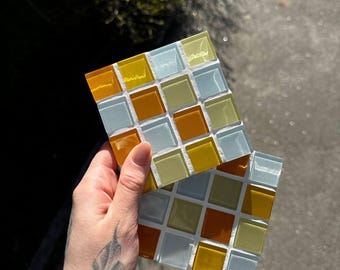 Sottobicchieri in piastrelle a mosaico realizzati a mano, decorazioni moderne per la cucina, regalo per l'inaugurazione della casa.