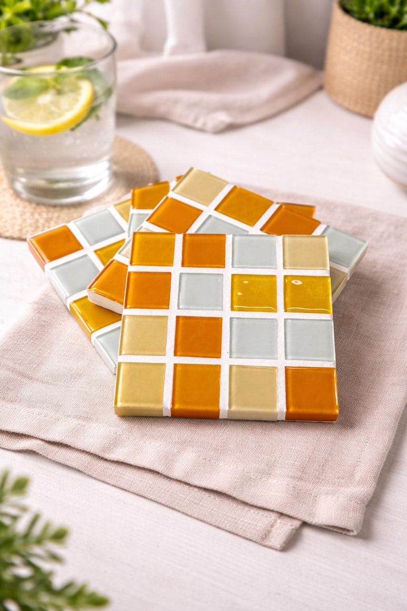 Tiled Coasters Handmade Mosaic Tile Coasters, Modern Kitchen Decor, Housewarming Gift ...