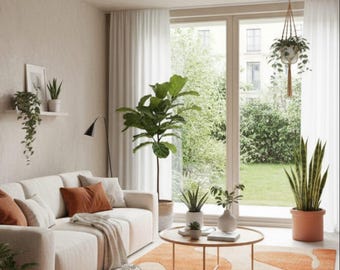 Hand-Tufted Wool Area Rug: Abstract Orange Floral Living Room Carpet