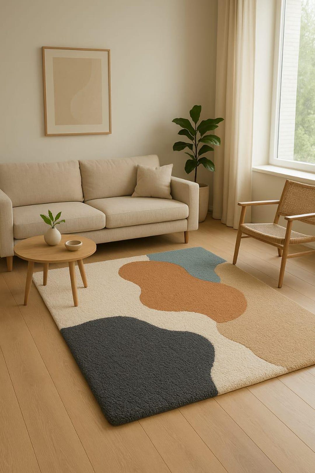 Modern Abstract Hand-tufted Wool Rug – Multi-color Earthy Shapes ...