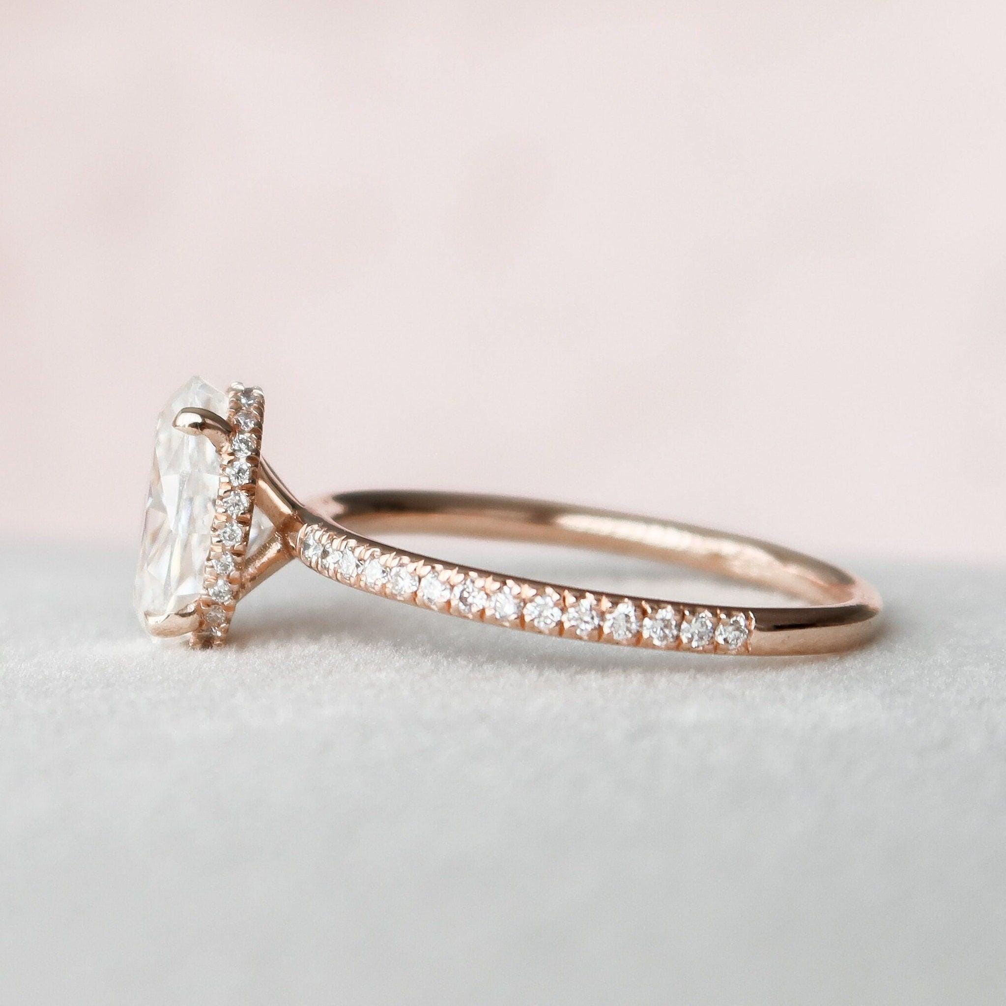 Diamond L Rgv Oval Cut Moissanite Engagement Ring, Fancy Hidden Halo Ring, Solitaire ...