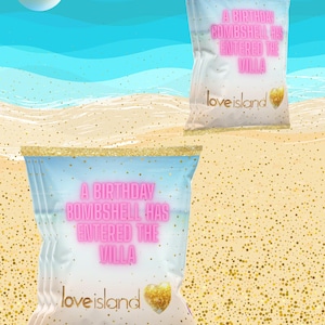 Modello per sacchetti di patatine Bombshell di compleanno personalizzabile Love Island / Modello per sacchetti di patatine Canva / Download digitale istantaneo
