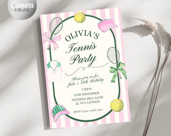 Editable Tennis Party Birthday Invitation - Party digital invite - Instant download