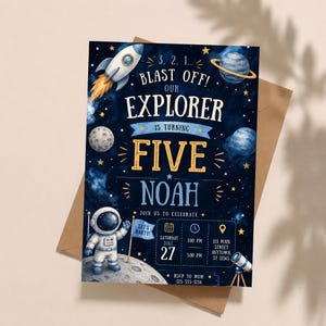 Space Birthday Invitation Template | Rocket Birthday Invitation | Astronaut Party Invite | Outer Space Party | Editable Canva