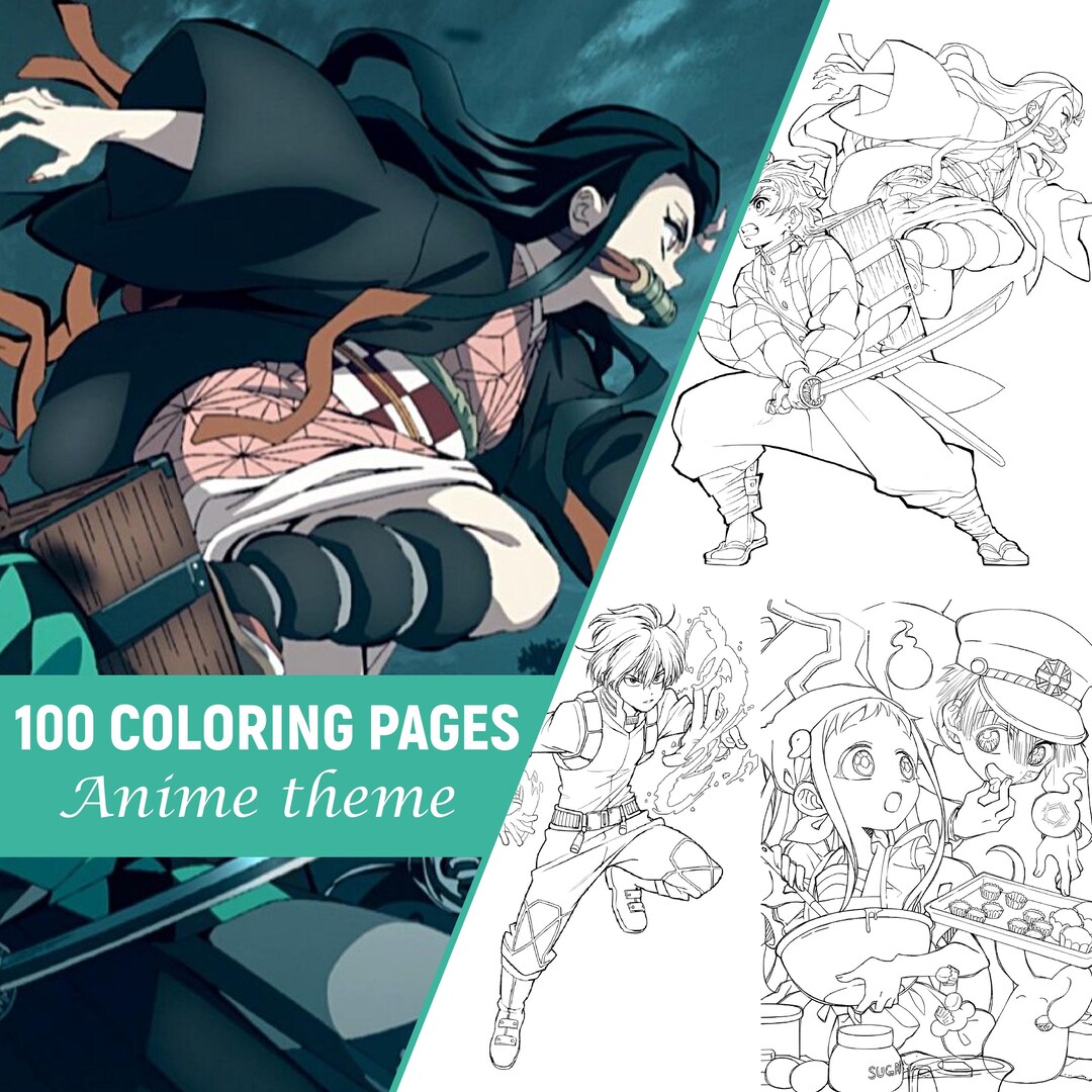 Anime Coloring Pages 100 Pieces for Adults and Kids, Printable PNG ...