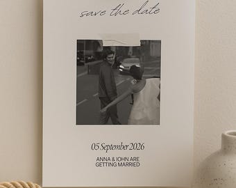 Personalisiertes Foto Save the Date - Minimalistische Hochzeitseinladung mit Foto - Printable Hochzeitseinladung