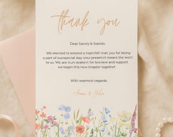 Blumenhochzeit Dankeskarte - Bearbeitbare Vorlage - Wildblumen Design - Sofort Download