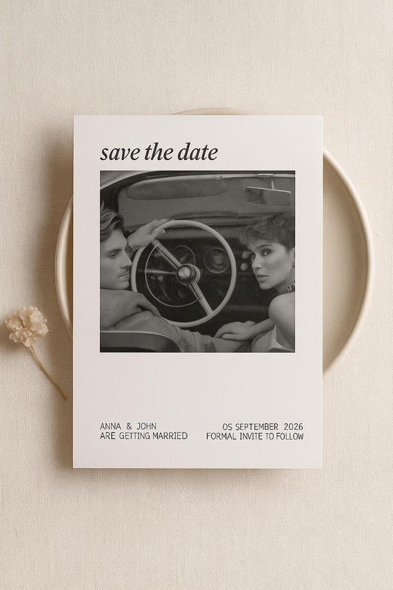 Personalisierte Save the Date Karte - Vintage Hochzeitseinladungskarte - 60er Jahre Ästhetik