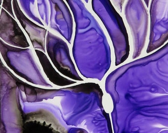 Purkinje Neuron in Purple and Black - original ink painting of brain cell - neuroscience art