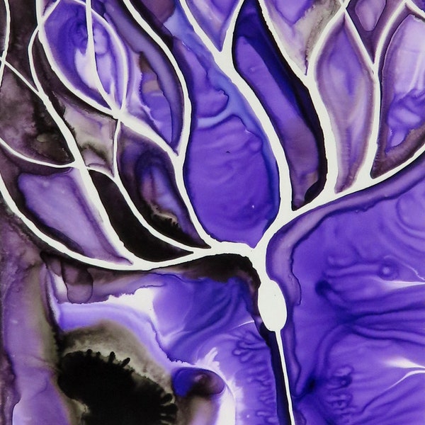 Neurone de Purkinje en violet et noir - peinture à l'encre originale de cellule cérébrale - art des neurosciences