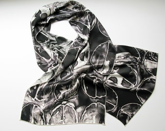 Black Brain Scan -  Silk Charmeuse Scarf - neuroscience scarf