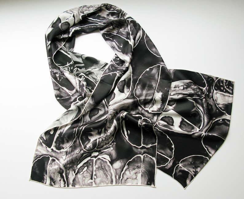 Black Brain Scan Silk Charmeuse Scarf neuroscience scarf image 1