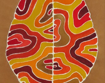 Autumn Paths Brain -  original watercolor painting - neuroscience art