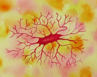 Microglia - original watercolor painting of brain cell - neuroscience art