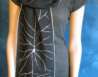 Pyramidal Neuron  Silk Chiffon Scarf - Black