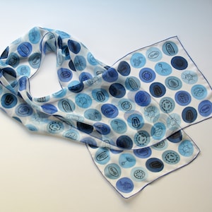 Virus Dots Silk Chiffon Scarf - blue on white
