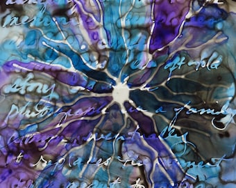 An Oft-Told Story: Original neuron ink painting on yupo - neuroscience art literature Karen Joy Fowler