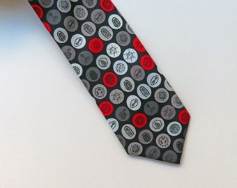 Black and Red Virus Dots Silk Tie - Science Necktie - Biology Tie