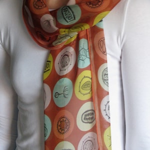 Virus Dots Silk Chiffon Scarf -  rust with sage and gold
