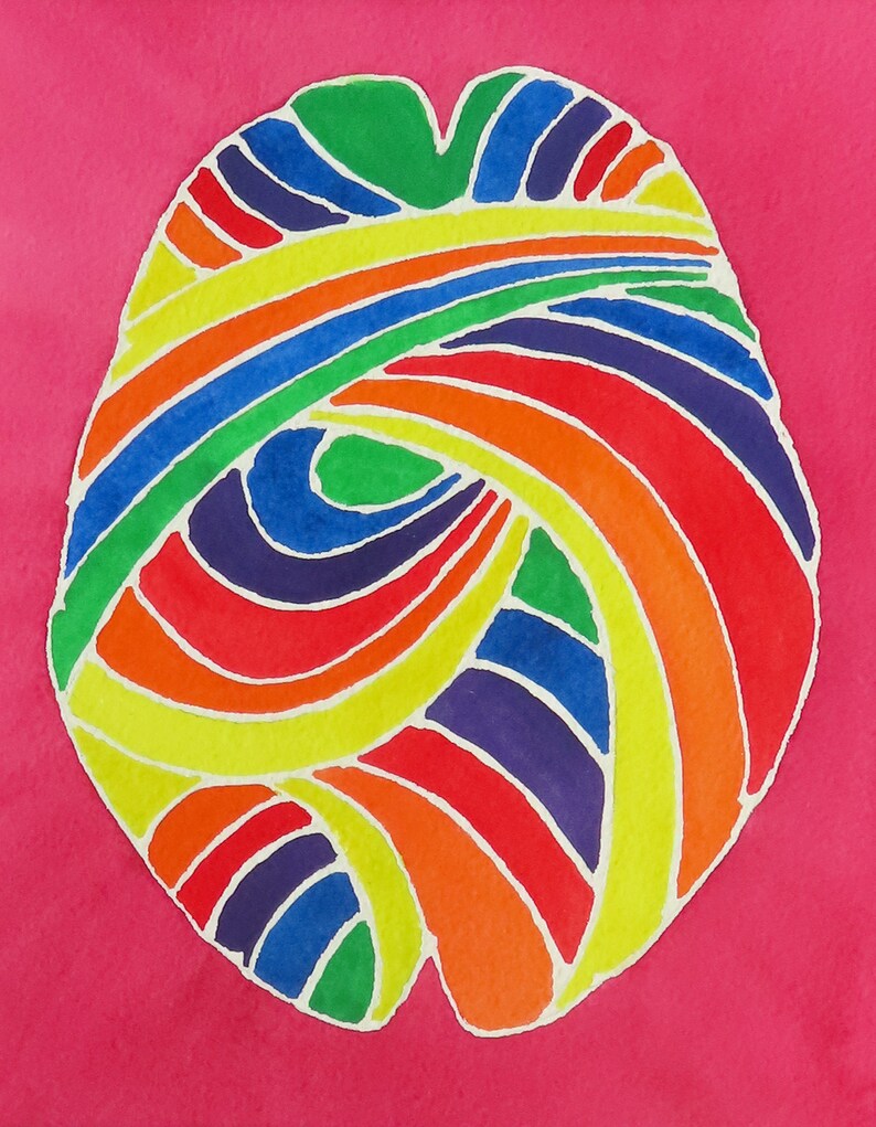 Rainbow Brain original watercolor painting neuroscience art pride image 1