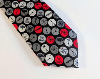 Black, White and Red Neuron Dots Silk Tie - Science Necktie - Neuroscience Tie