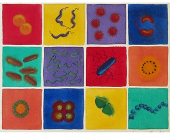 Microbial Riches 6 - pintura original de acuarela de bacterias - arte de microbiología