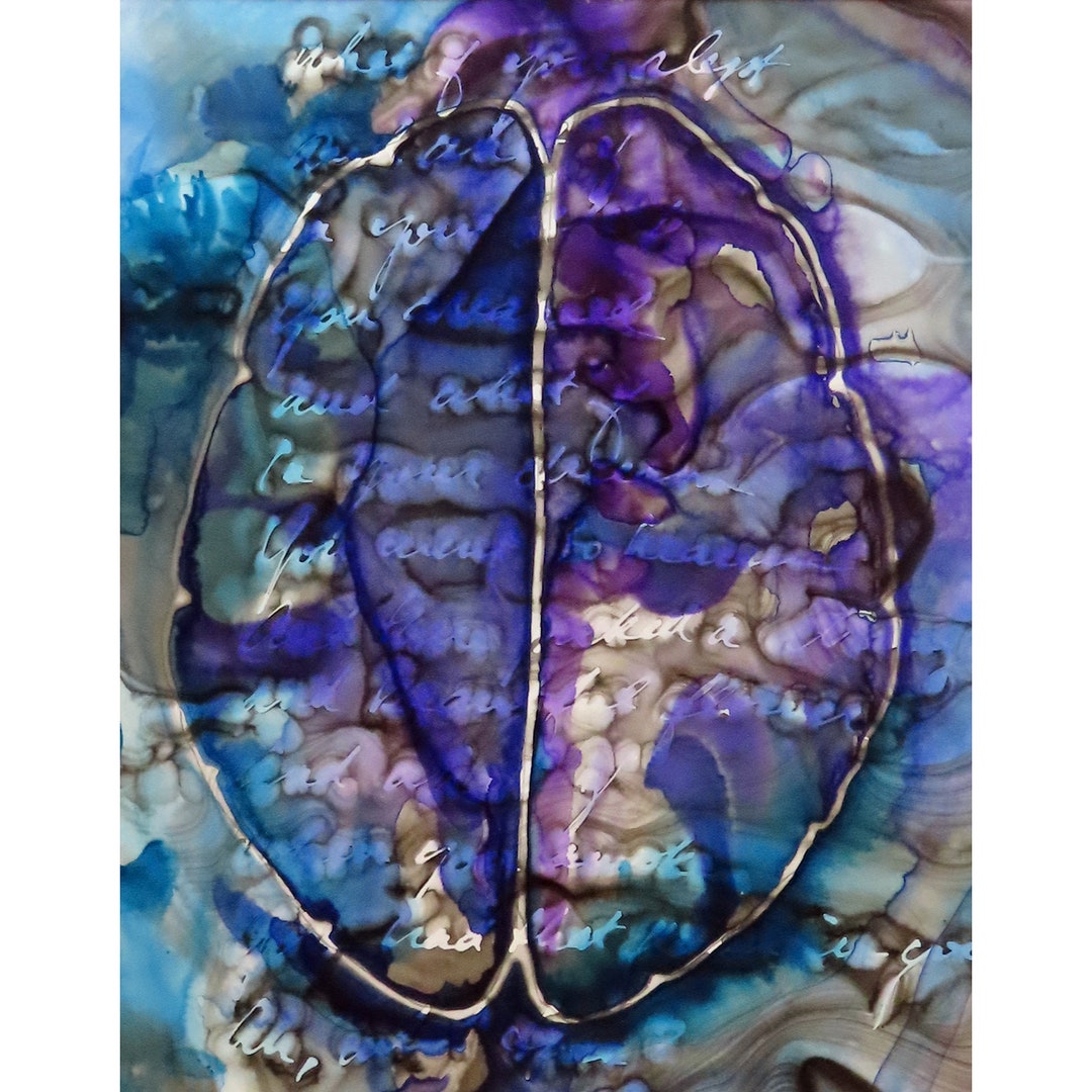 What If You Slept : Original Ink Painting on Yupo of Brain Scan - Neuroscience Art Poetry ...