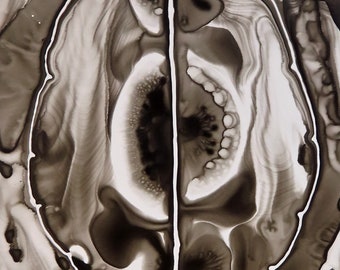 Black Ink Brain  -  original ink painting on yupo - neuroscience