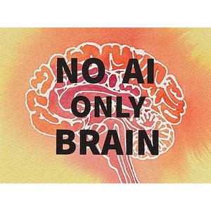 Serie Algoritmo 191: Solo cervello, senza IA (arancione) - Acquerello originale con passepartout