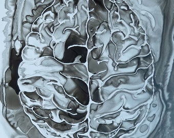 Big Brain  -  original ink painting on yupo - neuroscience art